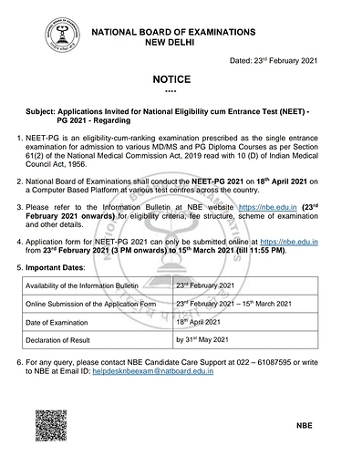 Official Notice for NEET-PG 2021