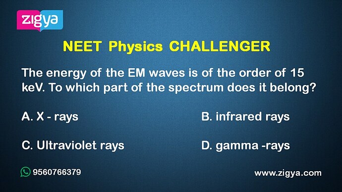 The energy of the EM waves is of the order of 15kev to which part of the spectrum does it belong