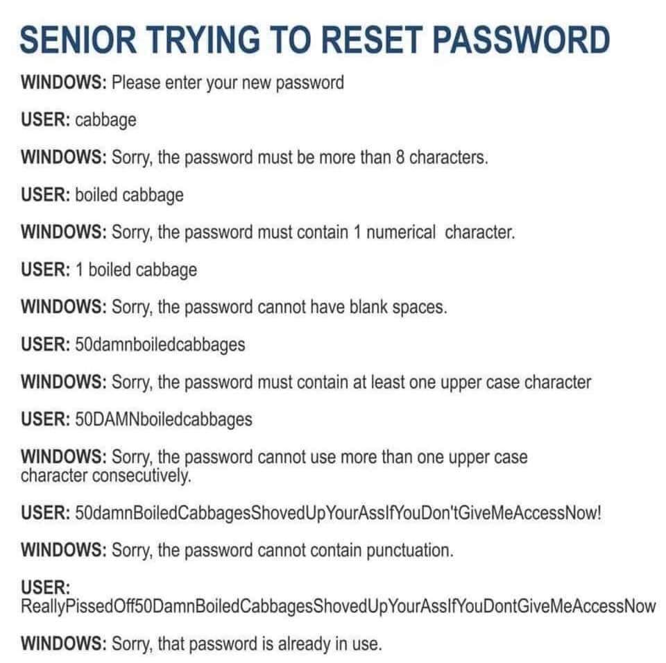 Senior trying to reset password